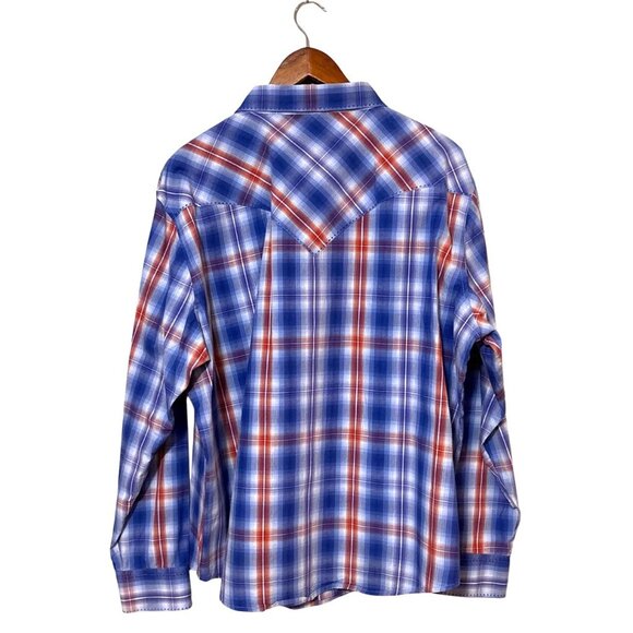VTG Wrangler Silver Snap Men’s XXL Blue Plaid Shirt Western Cowboy Rodeo Pockets - Picture 2 of 6